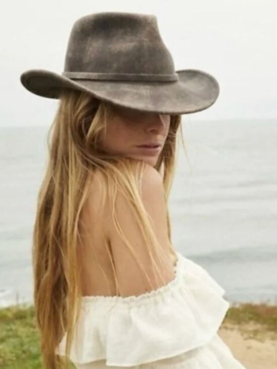Free People Mossant Paris Gray Felt Fedora Cowboy Rancher Hat